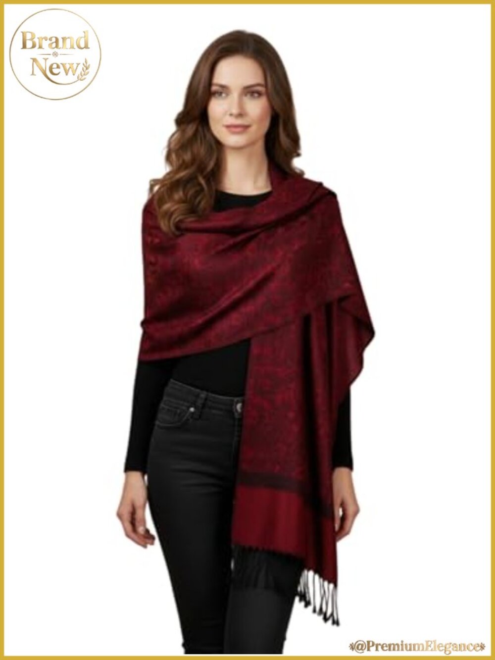 Paisley Jacquard Pashmina Feel Shawl Wrap Scarf Stole Viscose Acrylic Fringe